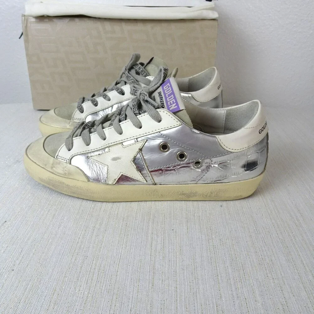 Golden Goose Sneakers Super Star Penstar Silver White Leather Women 36